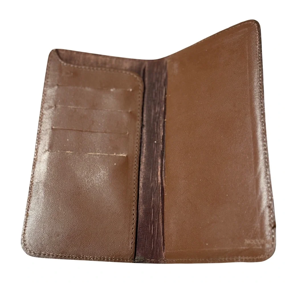 Nocona Mens Tan Leather Western Long Wallet Mexican Eagle Basketweave Bifold